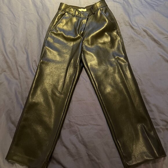 Aritzia Wilfred Melina Pant Faux Leather Straight Leg 2 Black High Rise - Picture 1 of 4